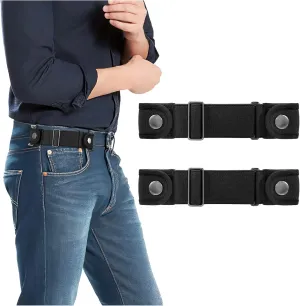 2 Pack No Buckle Belts for Men Women - Elastic Stretch Adjustable Invisible Side Belt Fits 1.5 Inch Loops