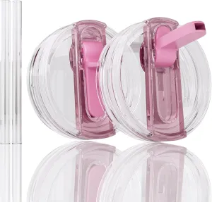 2 Pack Replacement Lid for Stanley 40 oz Quencher H2.0 & ProTour, Flip Straw Tumbler Lid for Stanley Cup, Leakproof, No Spill & Easy to Use Reusable Tumbler Cover (Rose Quartz)