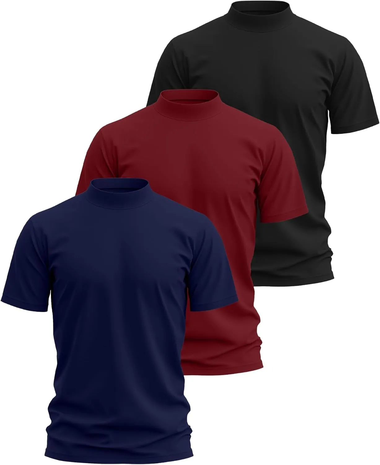 3 Pack Men's Mock Neck T Shirts Cotton Short Sleeve Turtleneck Pullover Tops Casual Slim Fit Summer Basic Tees