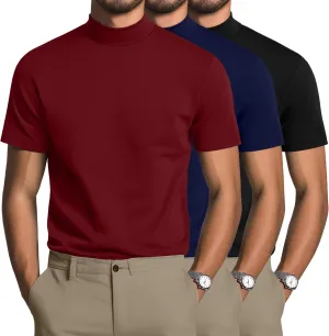 3 Pack Men's Mock Neck T Shirts Cotton Short Sleeve Turtleneck Pullover Tops Casual Slim Fit Summer Basic Tees