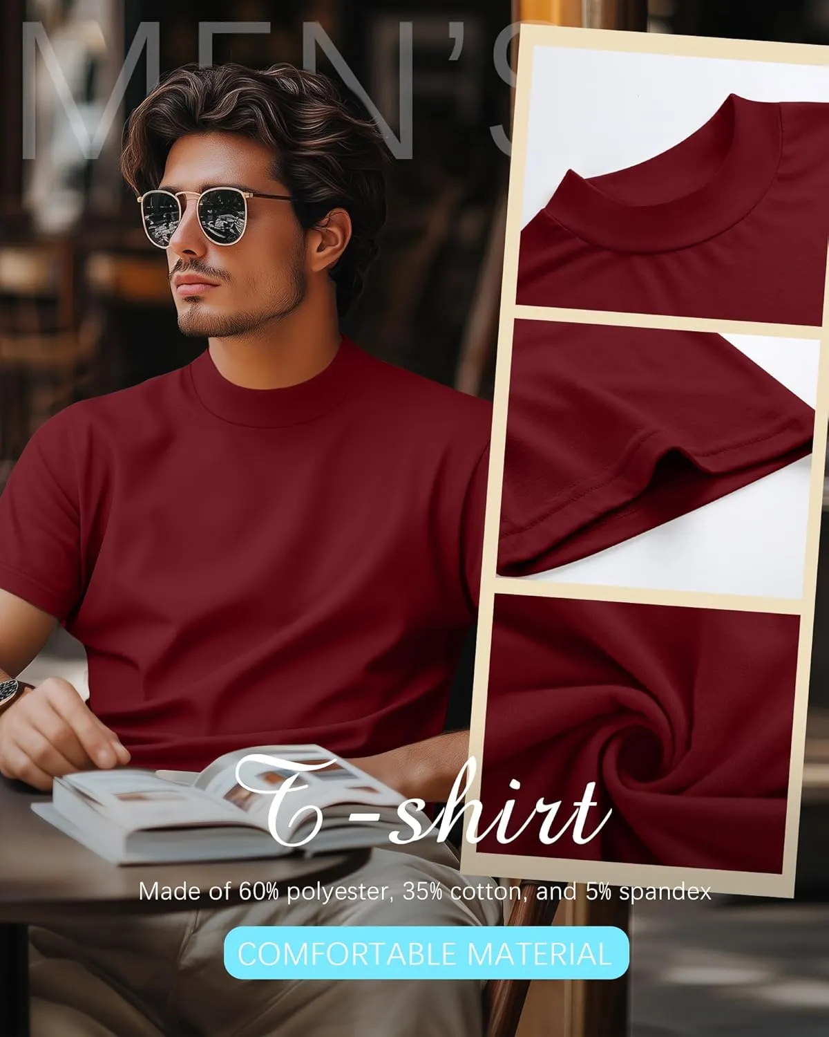 3 Pack Men's Mock Neck T Shirts Cotton Short Sleeve Turtleneck Pullover Tops Casual Slim Fit Summer Basic Tees