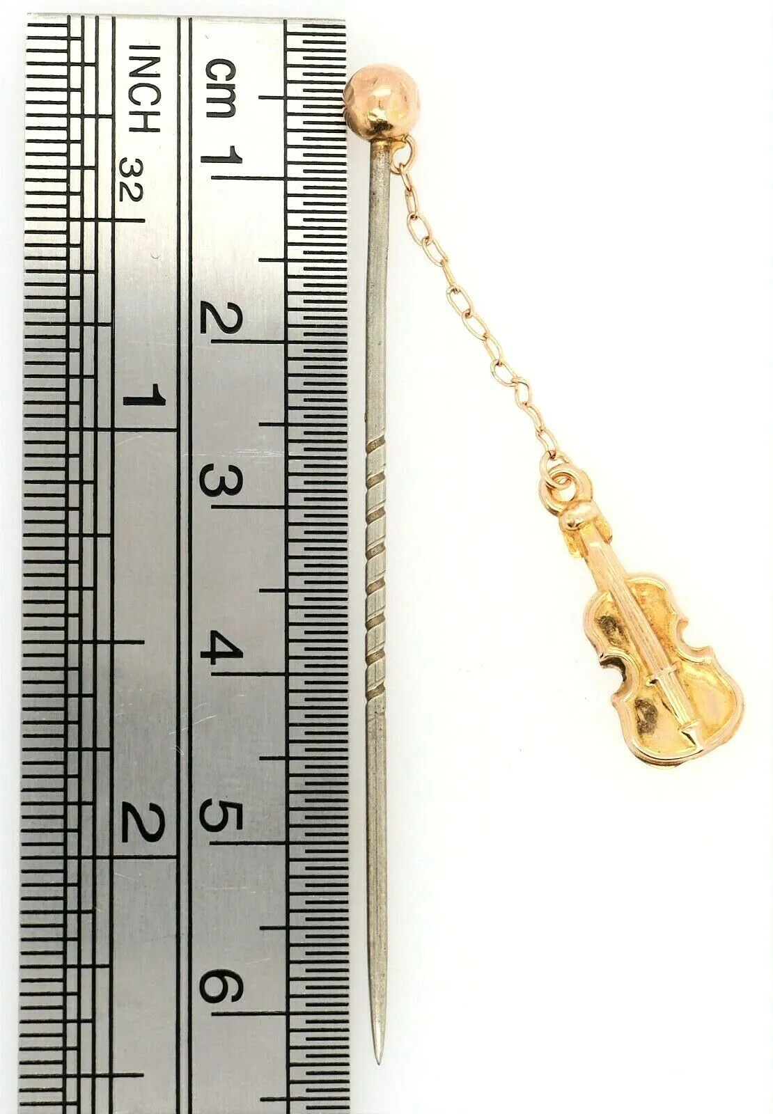9ct Yellow Gold Violin Steel Pin/Brooch Hat Pin