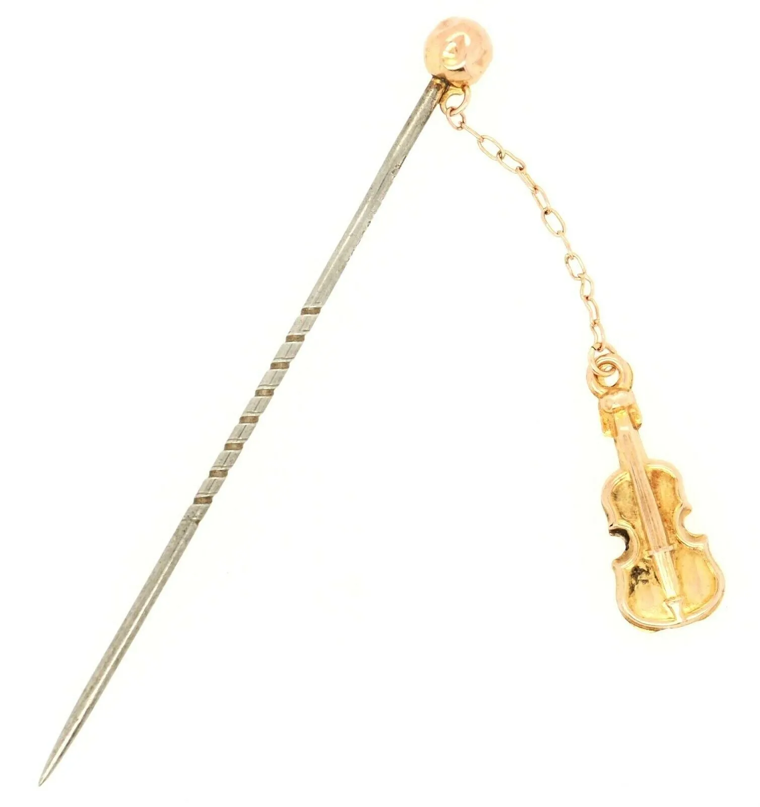 9ct Yellow Gold Violin Steel Pin/Brooch Hat Pin