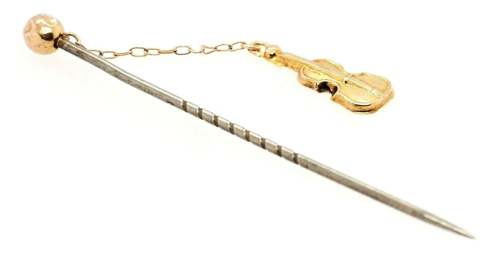 9ct Yellow Gold Violin Steel Pin/Brooch Hat Pin