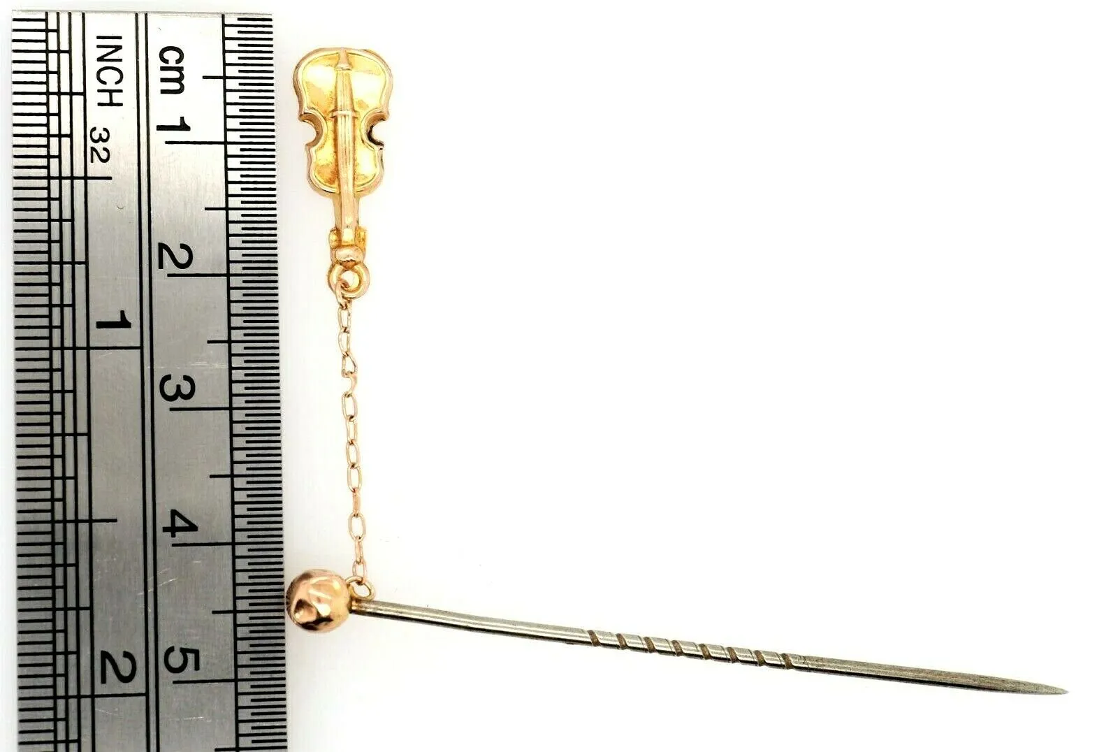 9ct Yellow Gold Violin Steel Pin/Brooch Hat Pin