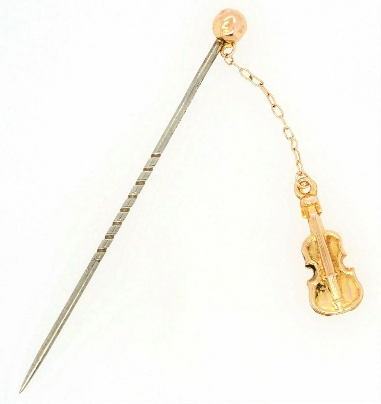 9ct Yellow Gold Violin Steel Pin/Brooch Hat Pin