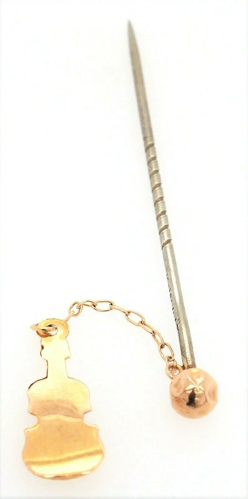 9ct Yellow Gold Violin Steel Pin/Brooch Hat Pin