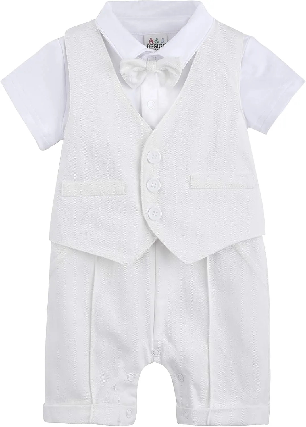 A&J DESIGN 4pcs Baby Boys Suit, Gentleman Outfits 3 Months - 18 Months, Romper & Vest & Berets Hat & Bow Tie