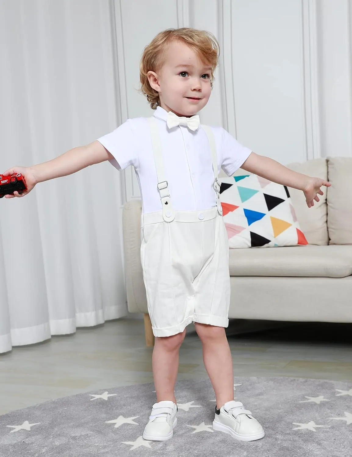 A&J DESIGN 4pcs Baby Boys Suit, Gentleman Outfits 3 Months - 18 Months, Romper & Vest & Berets Hat & Bow Tie