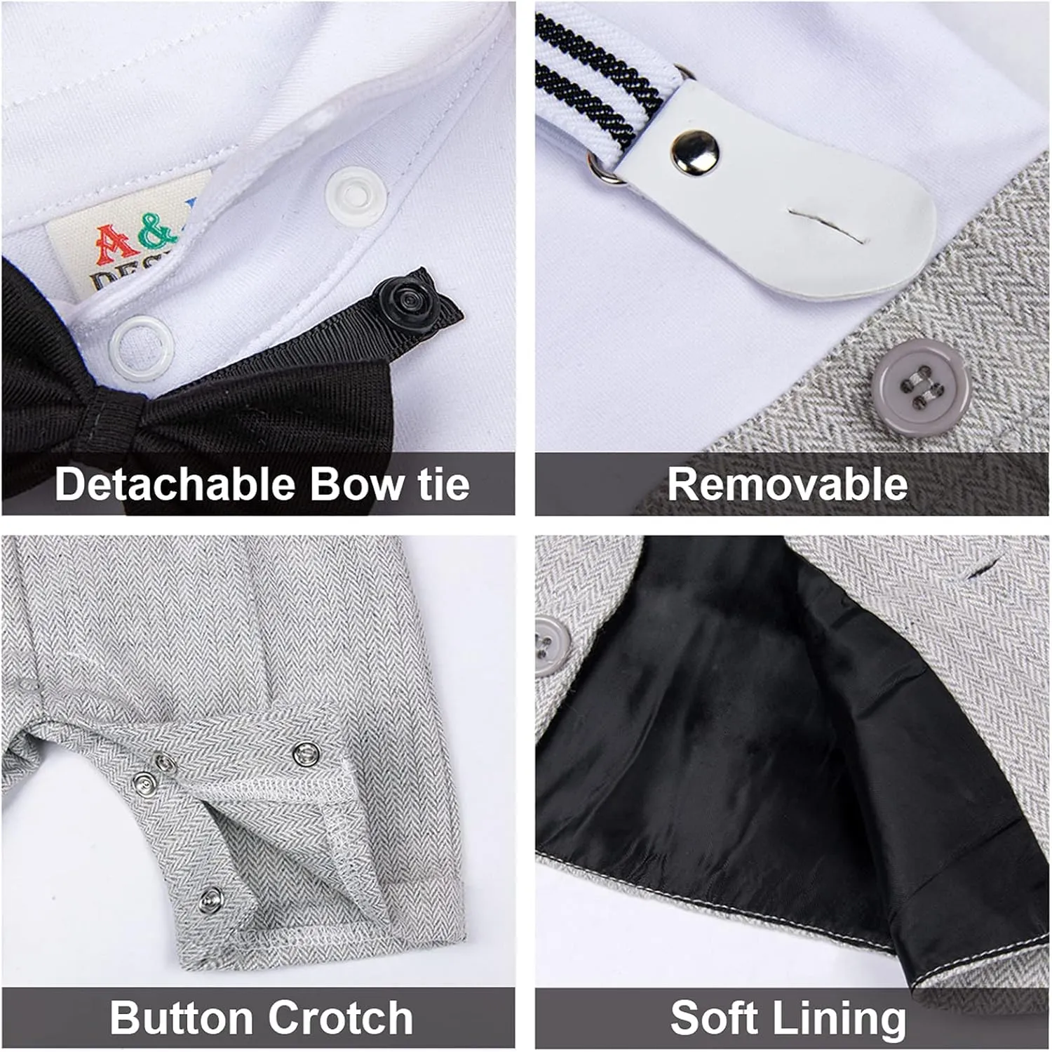 A&J DESIGN 4pcs Baby Boys Suit, Gentleman Outfits 3 Months - 18 Months, Romper & Vest & Berets Hat & Bow Tie