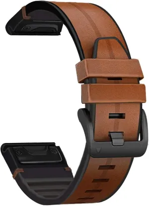 Abanen Leather Watch Bands for Garmin Fenix 8 / epix Pro/Tactix 8 (47mm), QuickFit 22mm Soft Genuine Leather with Silicone Sweatproof Wrist Strap for Fenix 7/6/5, Instinct 3 45mm
