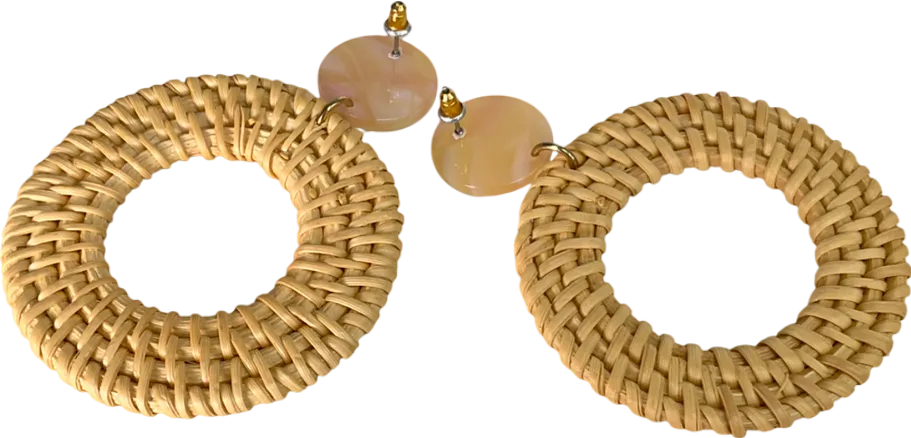 Beige Open Circle Dangle Earrings One Size