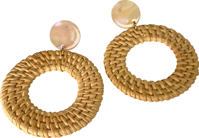 Beige Open Circle Dangle Earrings One Size