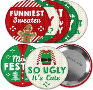 Big Dot of Happiness Ugly Sweater - 3 inch Holiday and Christmas Party Badge - Pinback Buttons - Set of 8