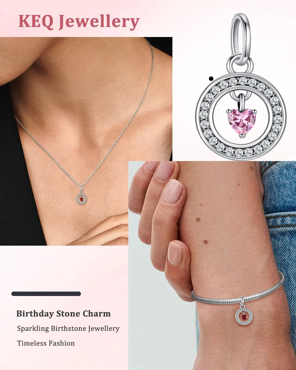 Birthstone Charms for Pandora Me Bracelet 925 Sterling Silver Simulated Birthstone Heart with CZ Charm Pendant Bracelet Necklace Jewelry Gifts