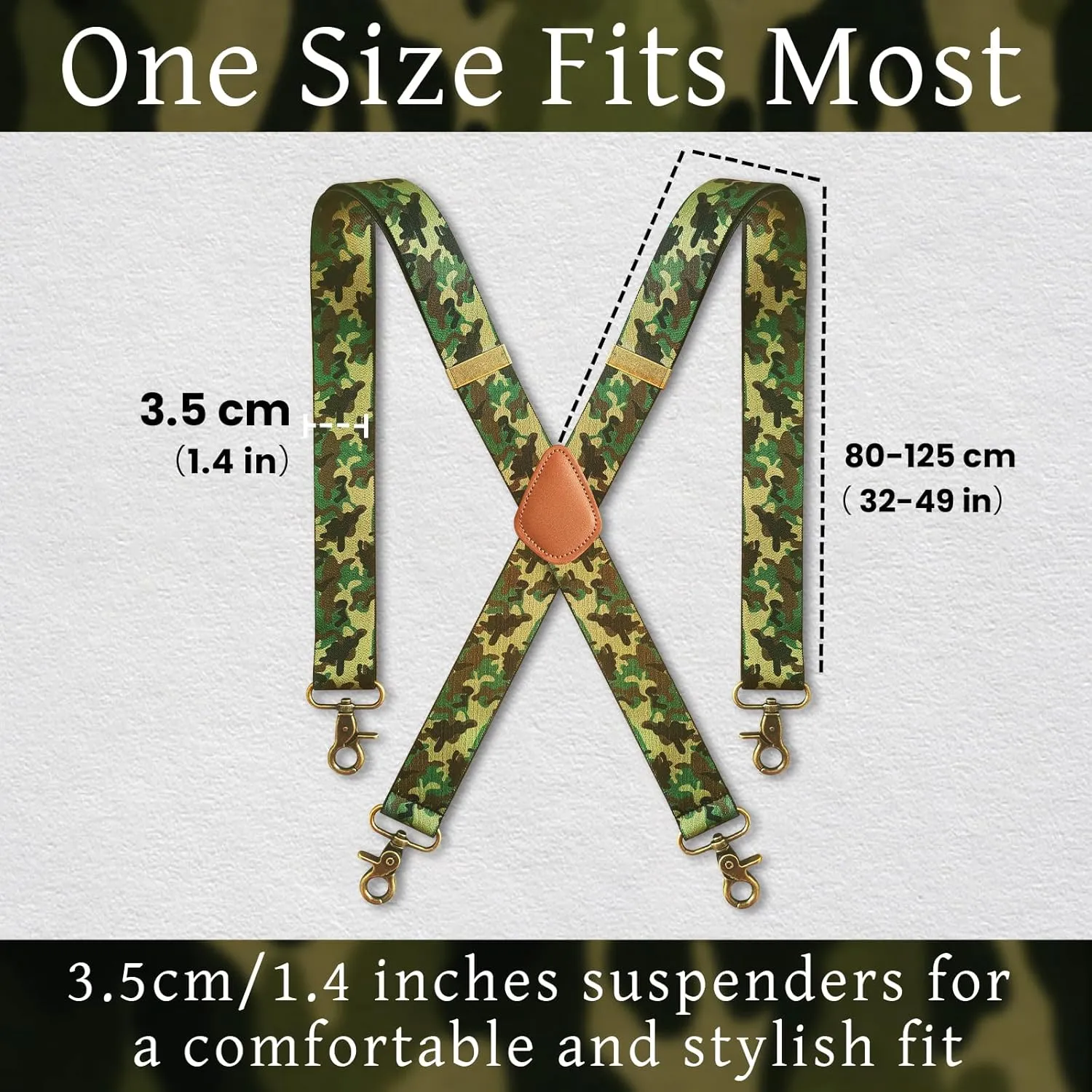 Black Suspenders for Men Heavy Duty Adjustable X Back 1.4" Wide Mens Suspenders with 4 Snap Hook