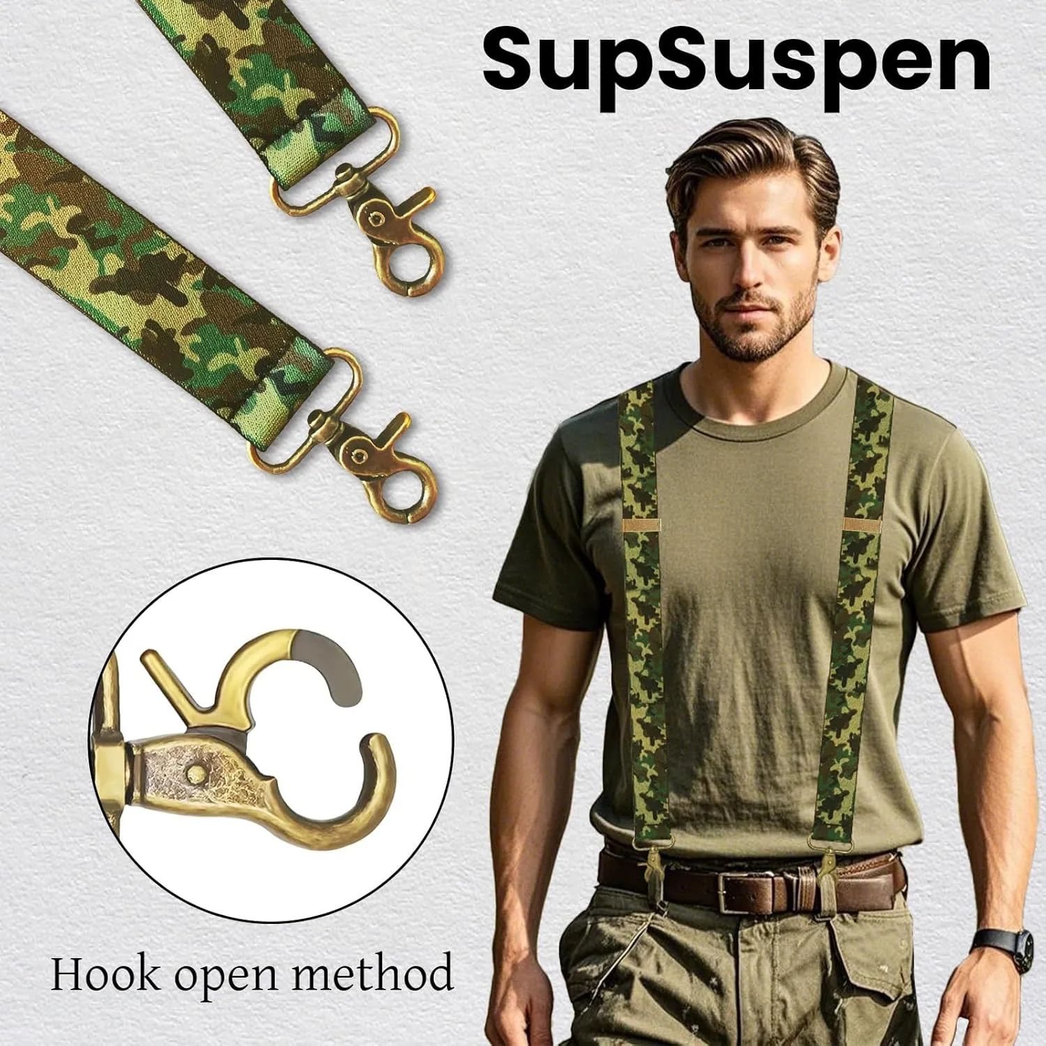 Black Suspenders for Men Heavy Duty Adjustable X Back 1.4" Wide Mens Suspenders with 4 Snap Hook