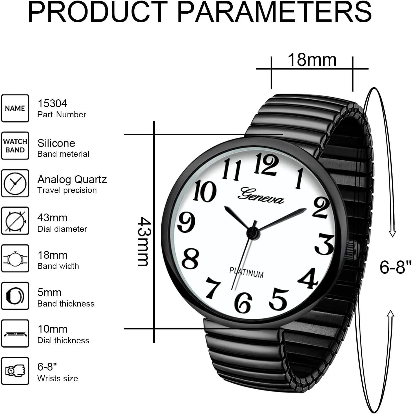 Blekon Collections New Super Large Face Stretch Band Japanese Movement PC21J Fashion Watch
