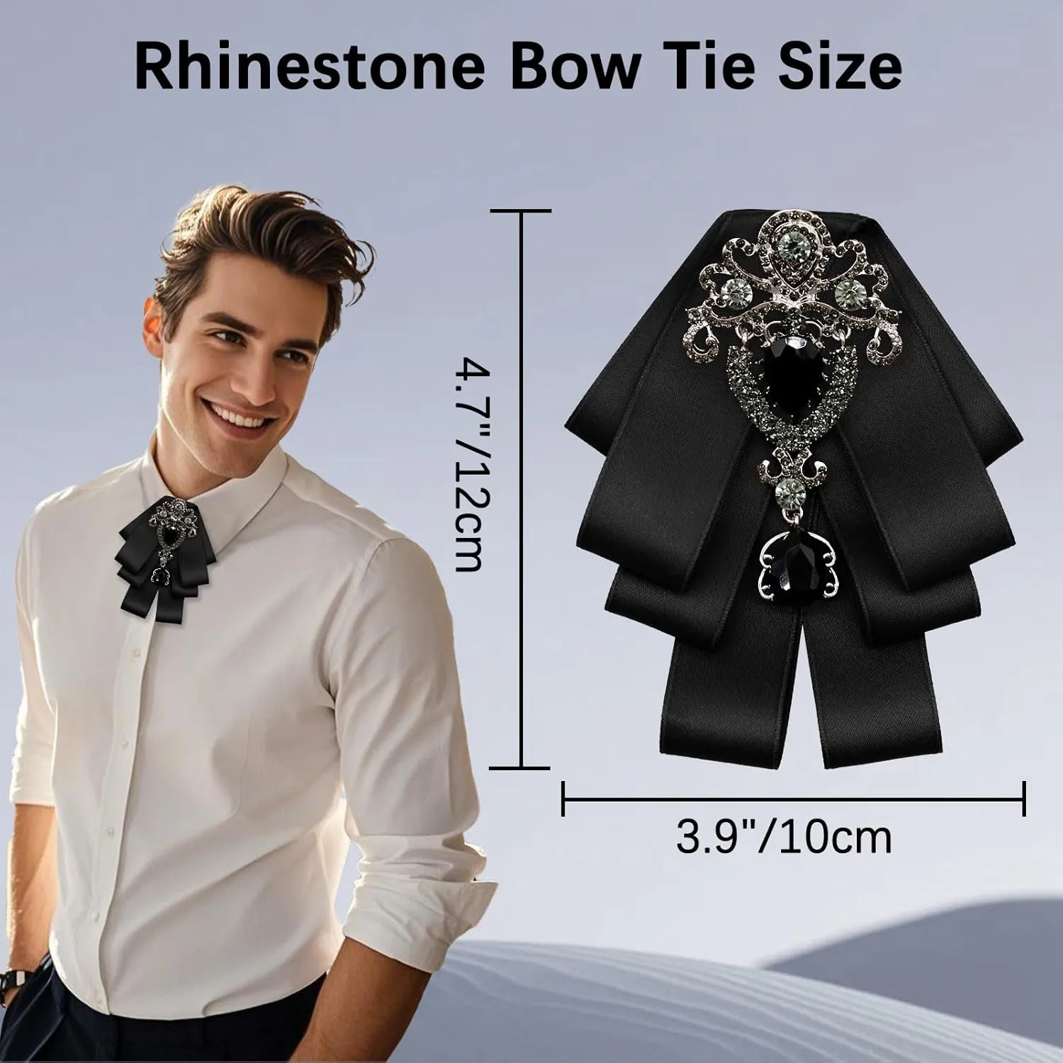 Bow Ties for Men Women, Womens Bow Tie Adjustable Pre-Tied Rhinestone Bowties Men for Suit Tuxedo Vest Shirt Uniform