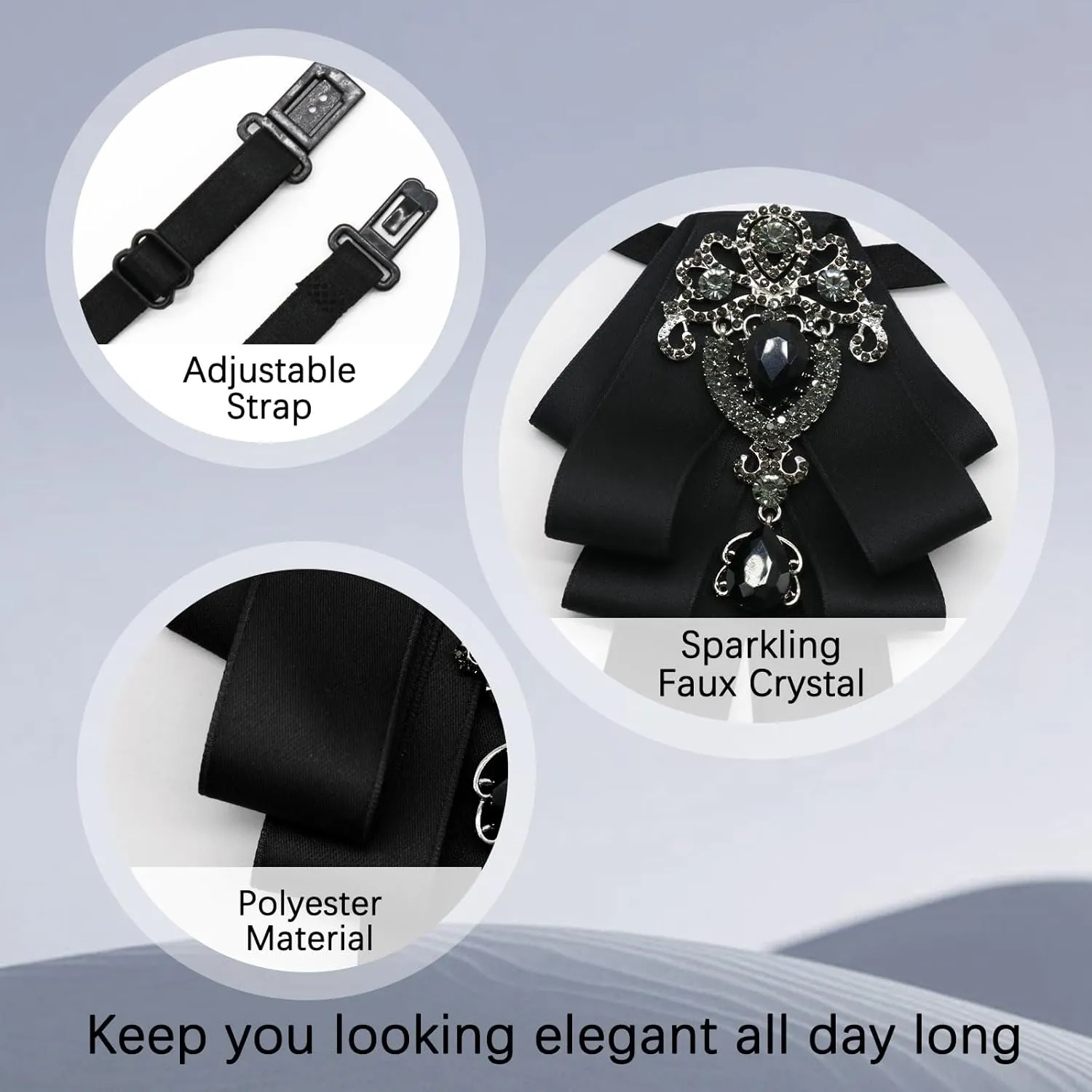 Bow Ties for Men Women, Womens Bow Tie Adjustable Pre-Tied Rhinestone Bowties Men for Suit Tuxedo Vest Shirt Uniform