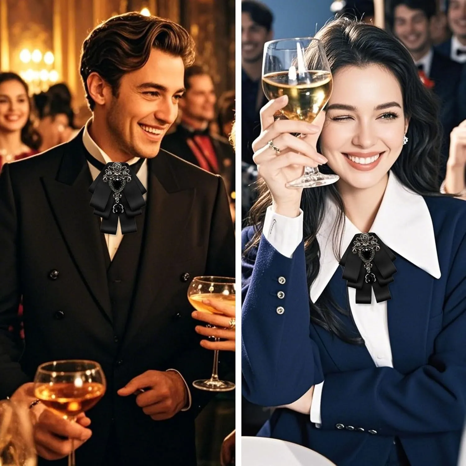 Bow Ties for Men Women, Womens Bow Tie Adjustable Pre-Tied Rhinestone Bowties Men for Suit Tuxedo Vest Shirt Uniform