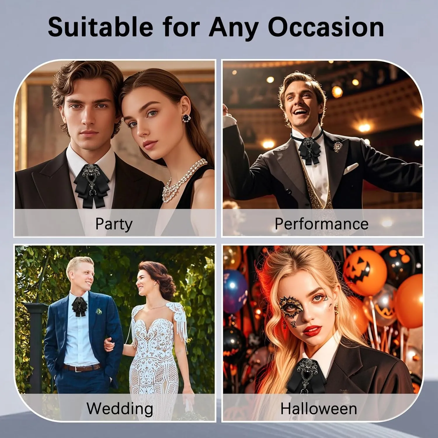 Bow Ties for Men Women, Womens Bow Tie Adjustable Pre-Tied Rhinestone Bowties Men for Suit Tuxedo Vest Shirt Uniform