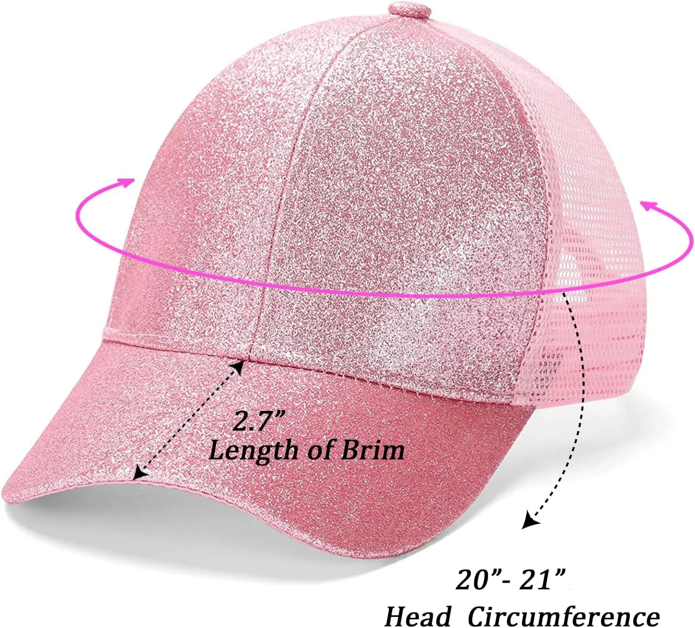 BROMZ Girls Glitter Baseball Cap Kids Ponytail Hat Adjustable Summer Mesh Trucker Hats for 4-12 Years