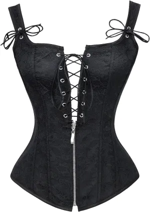 Charmian Women's Renaissance Lace Up Vintage Boned Bustier Corset with Garters