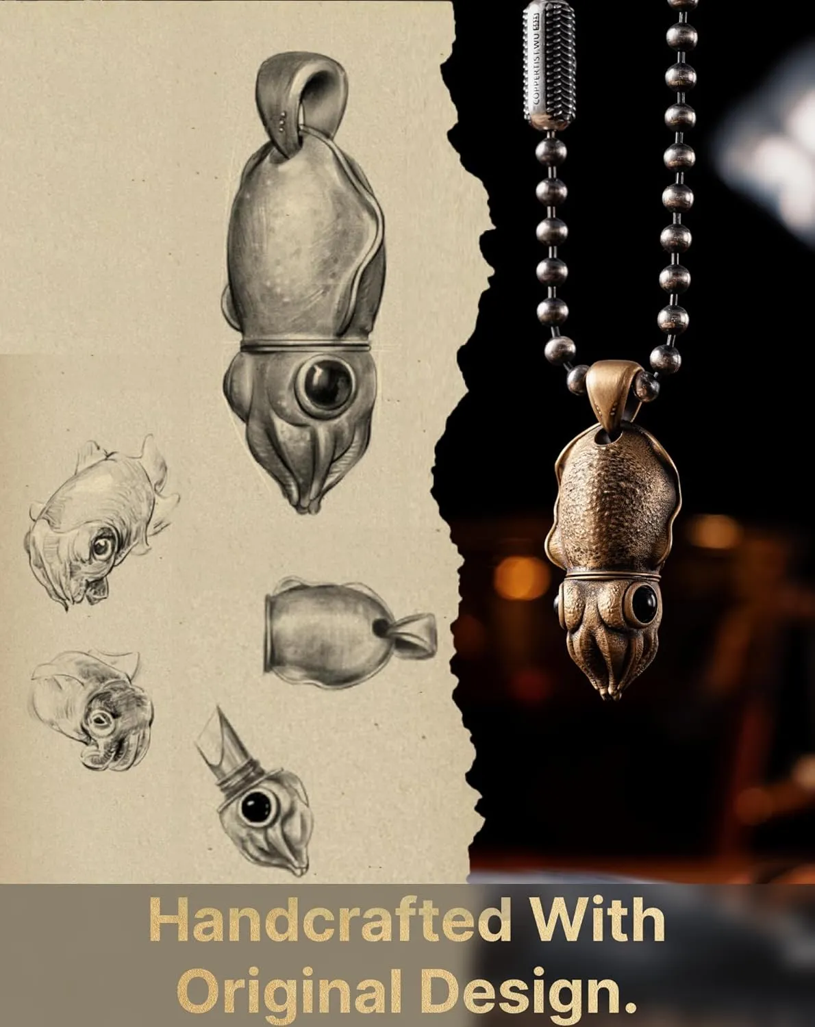COPPERTIST.WU Cuttlefish Box Opener Pendant Necklace Cute Box Cutter Dangle Charm Squid Jewelry Gift for Men Women (Chain not included)
