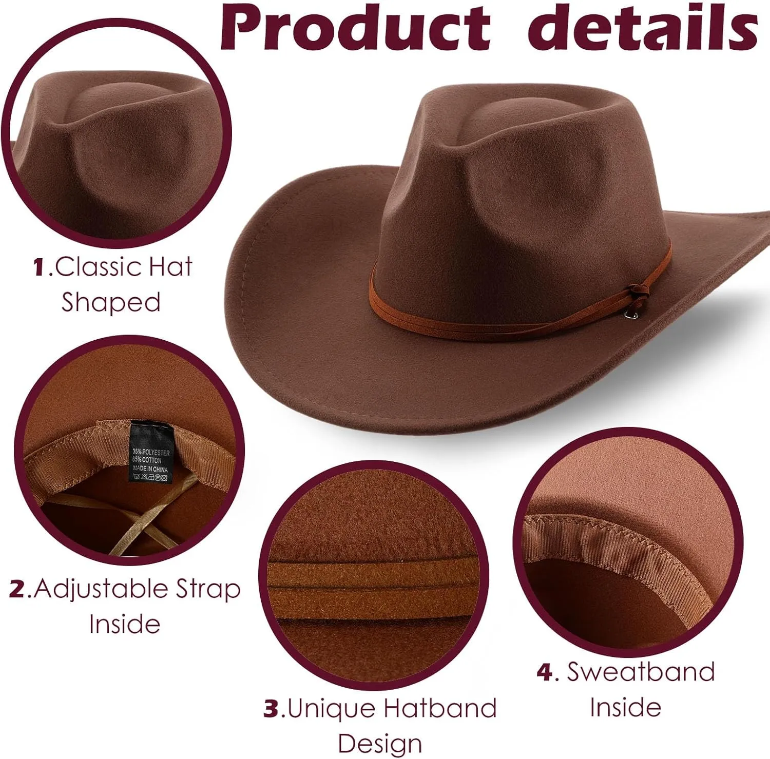 Cowboy Hats and Bandanas Women Men Retro Wide Brim Western Cowgirl Belt Buckle Panama Hat