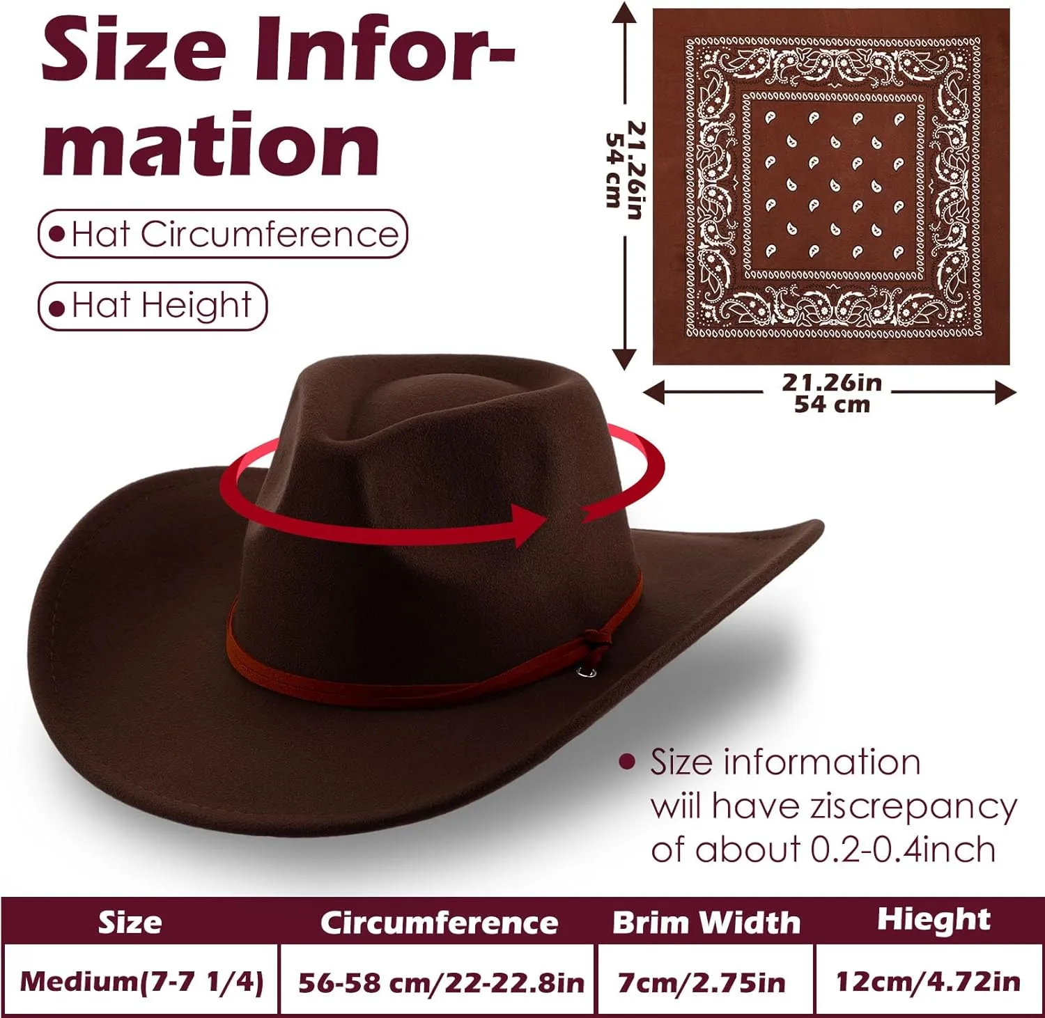 Cowboy Hats and Bandanas Women Men Retro Wide Brim Western Cowgirl Belt Buckle Panama Hat