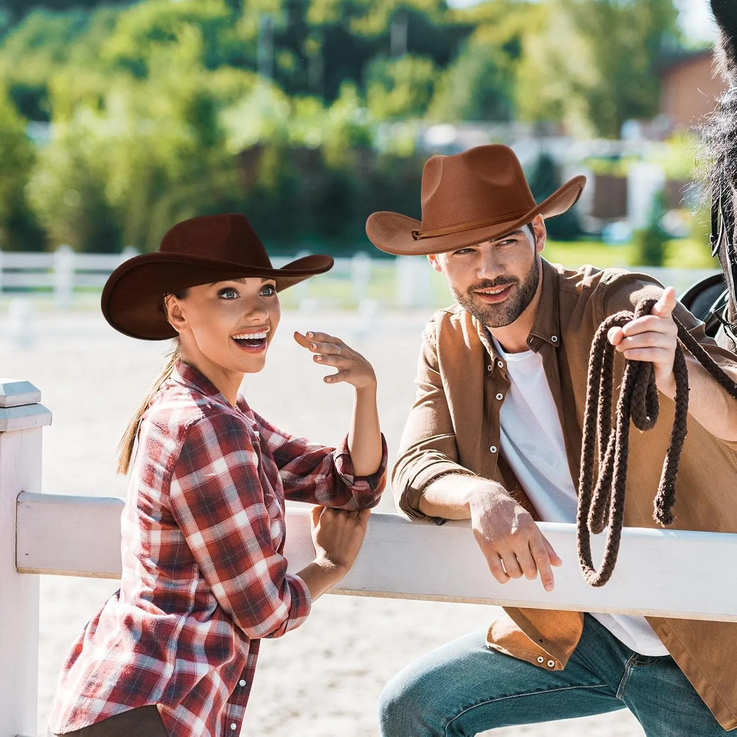 Cowboy Hats and Bandanas Women Men Retro Wide Brim Western Cowgirl Belt Buckle Panama Hat