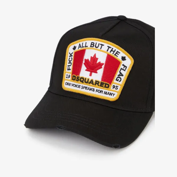 Dsquared2 Cotton Baseball Cap with Canadian Flag Applique, nero