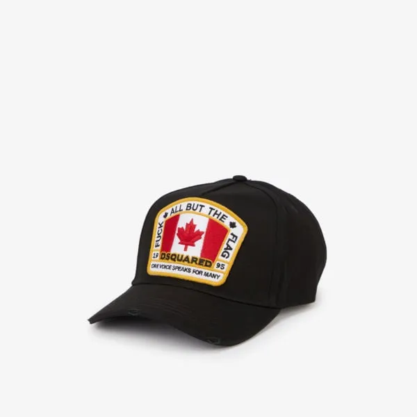 Dsquared2 Cotton Baseball Cap with Canadian Flag Applique, nero