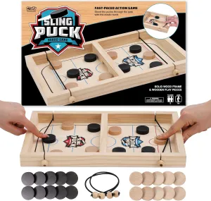 Fast Sling Puck Table Board Game I Wooden Family Indoor Two Player, Table Games for Family - Top Hockey for Adults & Kids, Competitive Parties for Fun