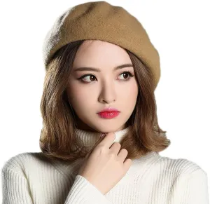 French Romantic Beret Camel Wool Beret Women Beanie Fedora Cap for Teens