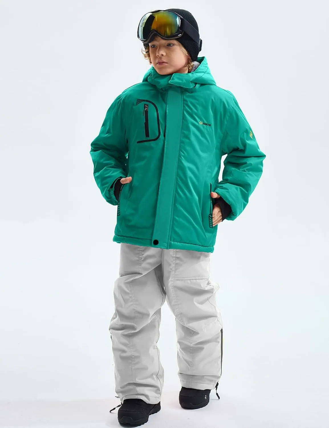 GEMYSE Boy's Waterproof Ski Snow Jacket Fleece Windproof Winter Jacket with Hood