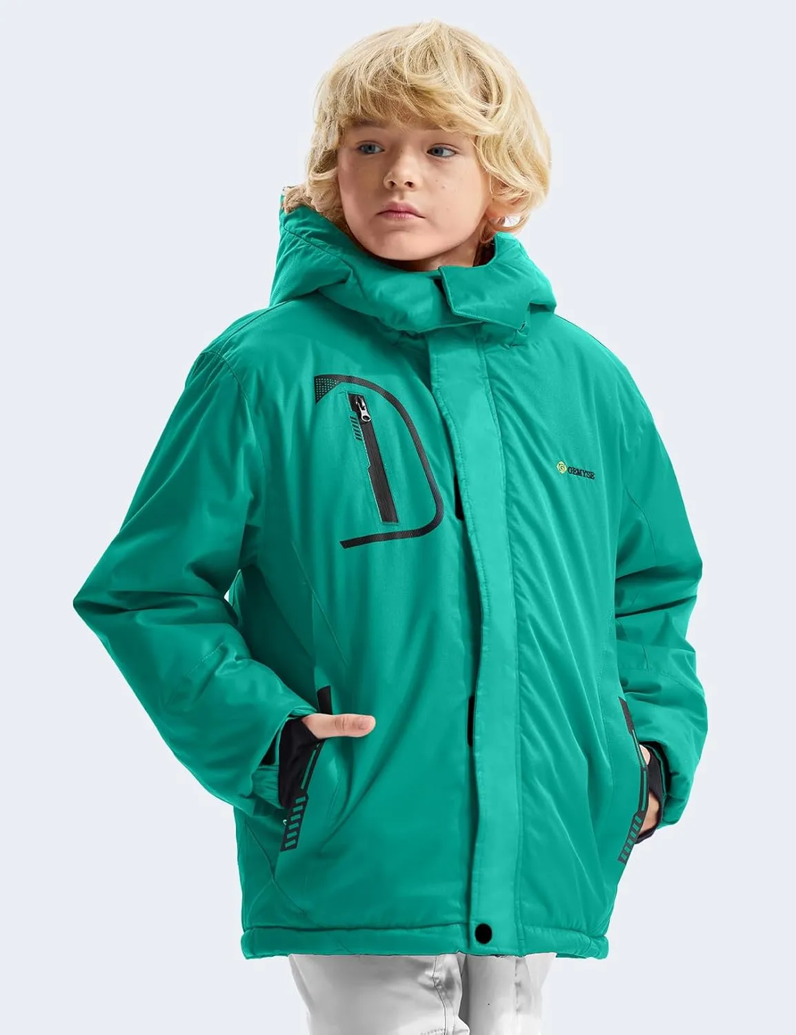 GEMYSE Boy's Waterproof Ski Snow Jacket Fleece Windproof Winter Jacket with Hood