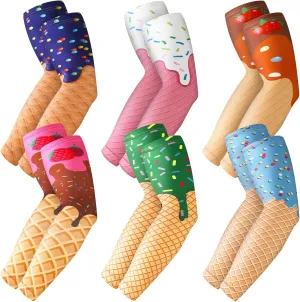 Geyoga 6 Pairs Ice Cream Compression Arm Sleeves for Women Men Ice Silk Tattoo Cover up Cooling UV Sun Protection for Sports