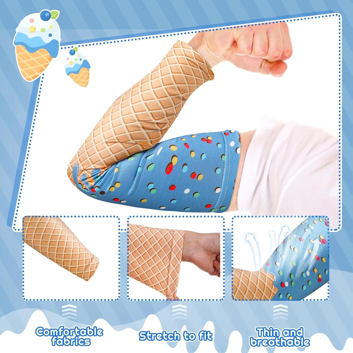 Geyoga 6 Pairs Ice Cream Compression Arm Sleeves for Women Men Ice Silk Tattoo Cover up Cooling UV Sun Protection for Sports