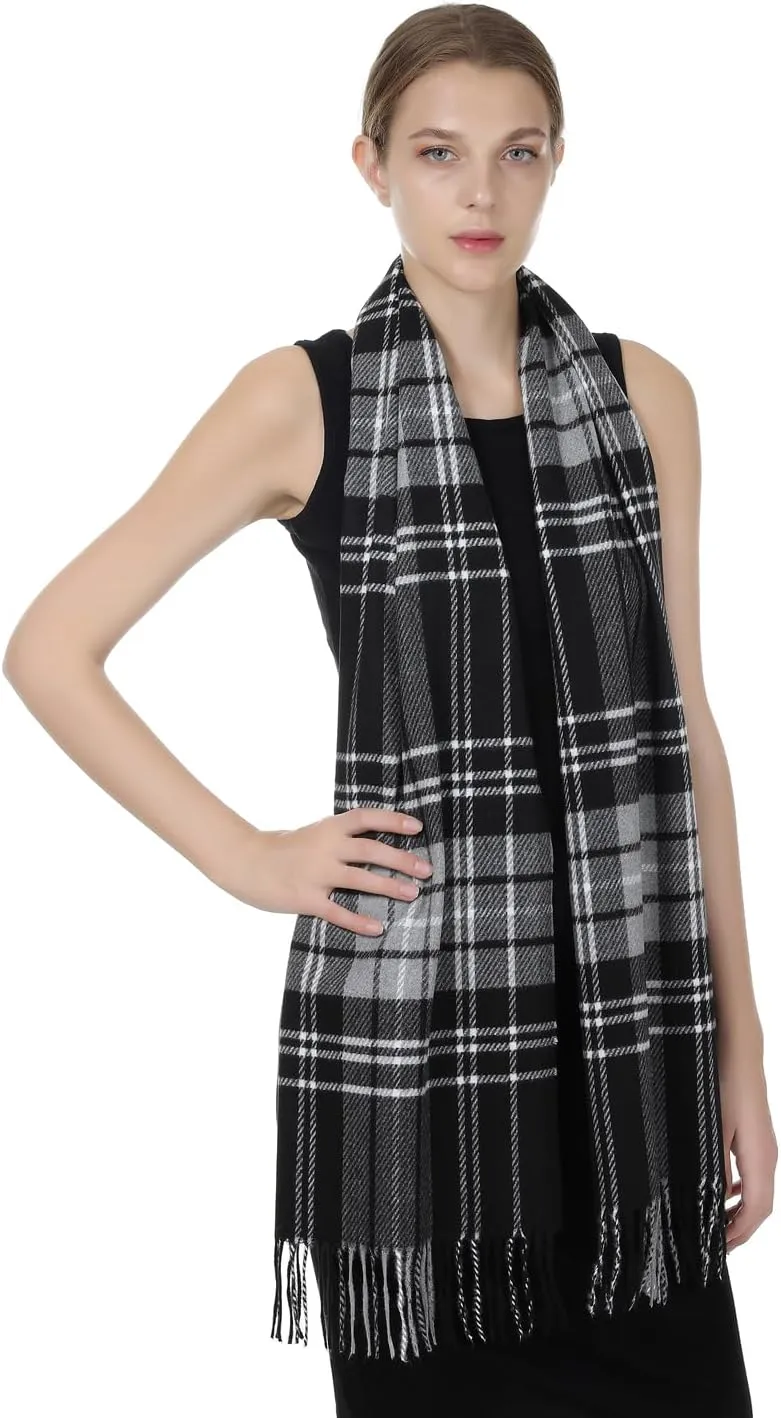 Herringbone Houndstooth Checked Pattern Cashmere Feel Classic Soft Luxurious Winter Scarf For Men Women