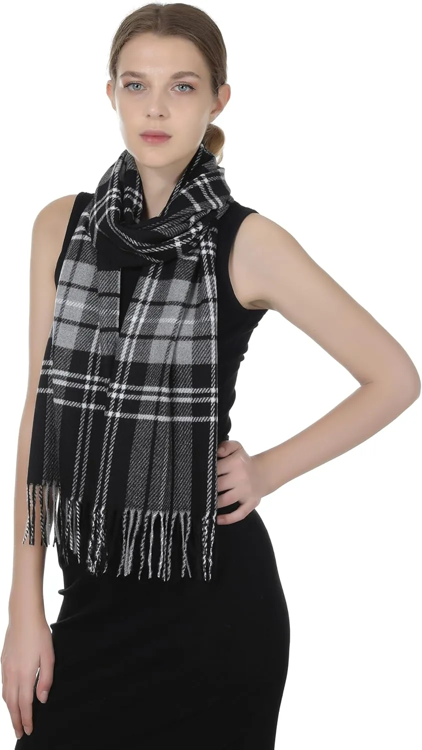 Herringbone Houndstooth Checked Pattern Cashmere Feel Classic Soft Luxurious Winter Scarf For Men Women