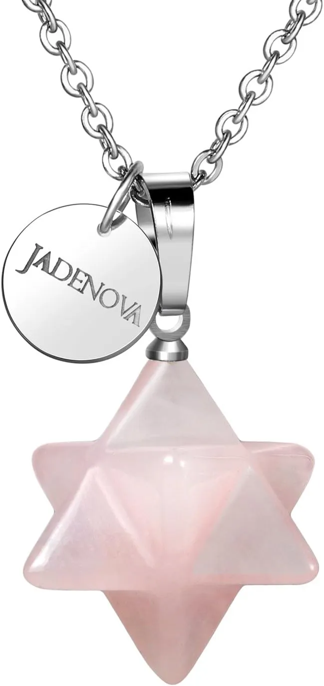 JADENOVA Merkaba Crystal Pendent Necklace for Women Men Jewelry Energy Healing Gemstone pendant (18 Inches Stainless Steel Chain)