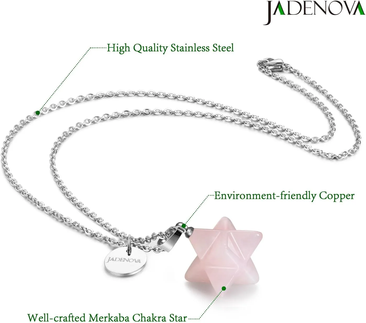 JADENOVA Merkaba Crystal Pendent Necklace for Women Men Jewelry Energy Healing Gemstone pendant (18 Inches Stainless Steel Chain)