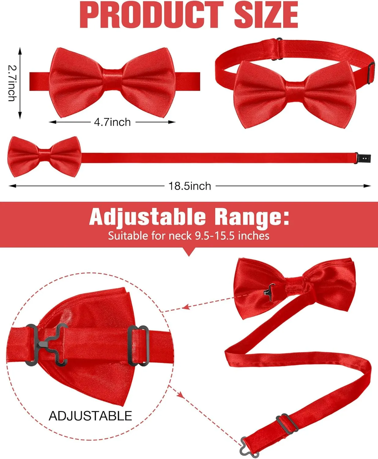 JaGely 40 Pcs Men's Bow Ties Pre Tied Tuxedo Formal Adjustable Clip On Bow Satin Bowtie for Men Costume Wedding Party