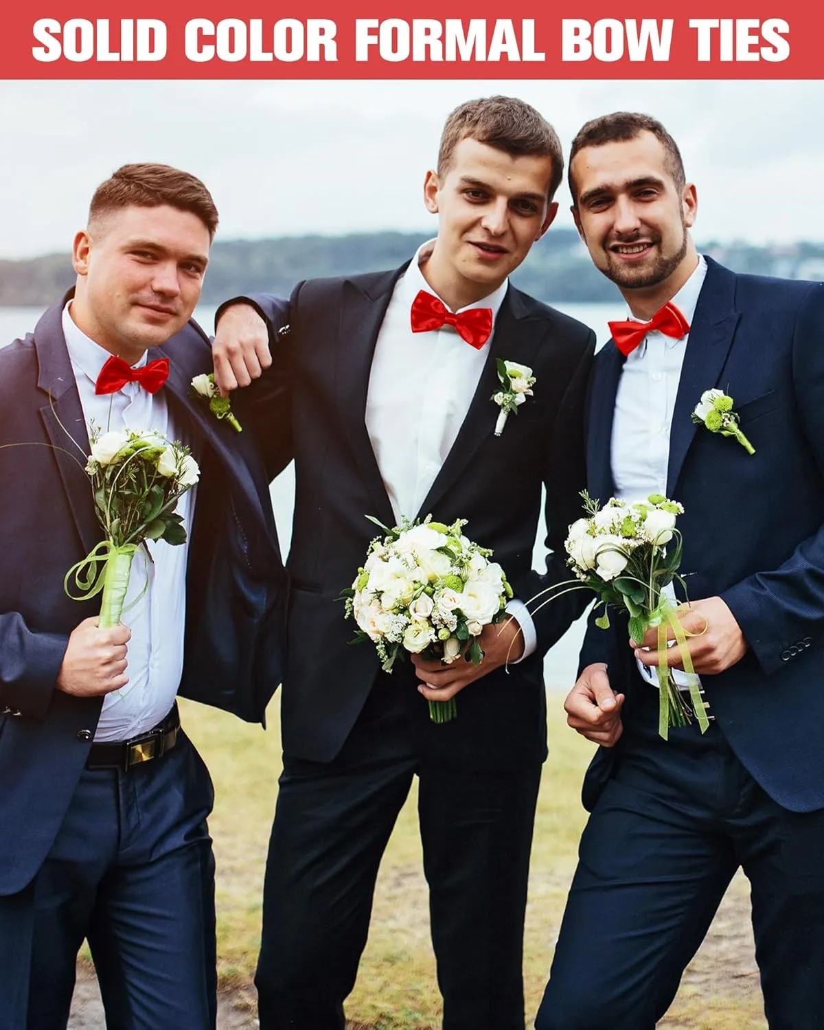 JaGely 40 Pcs Men's Bow Ties Pre Tied Tuxedo Formal Adjustable Clip On Bow Satin Bowtie for Men Costume Wedding Party