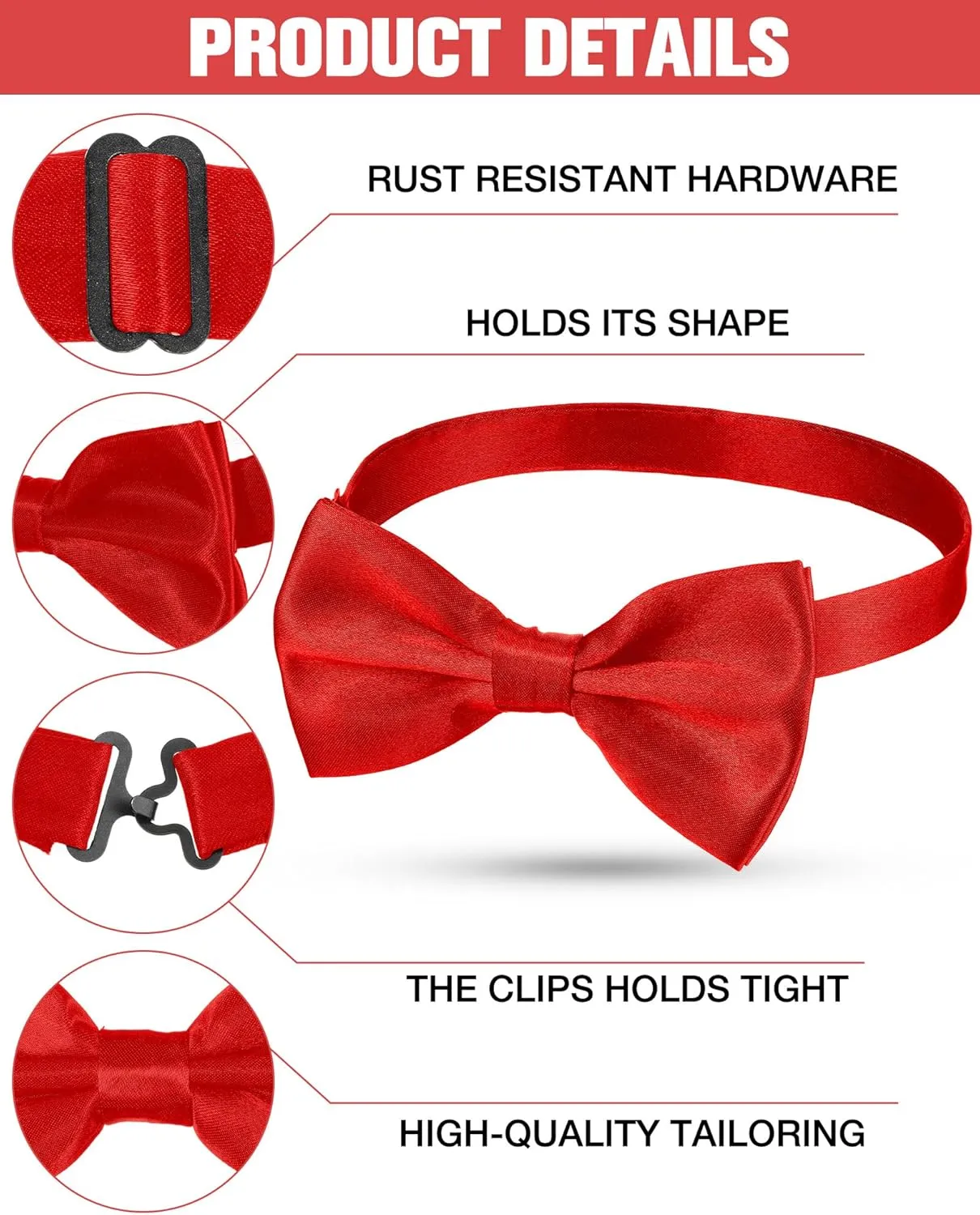 JaGely 40 Pcs Men's Bow Ties Pre Tied Tuxedo Formal Adjustable Clip On Bow Satin Bowtie for Men Costume Wedding Party