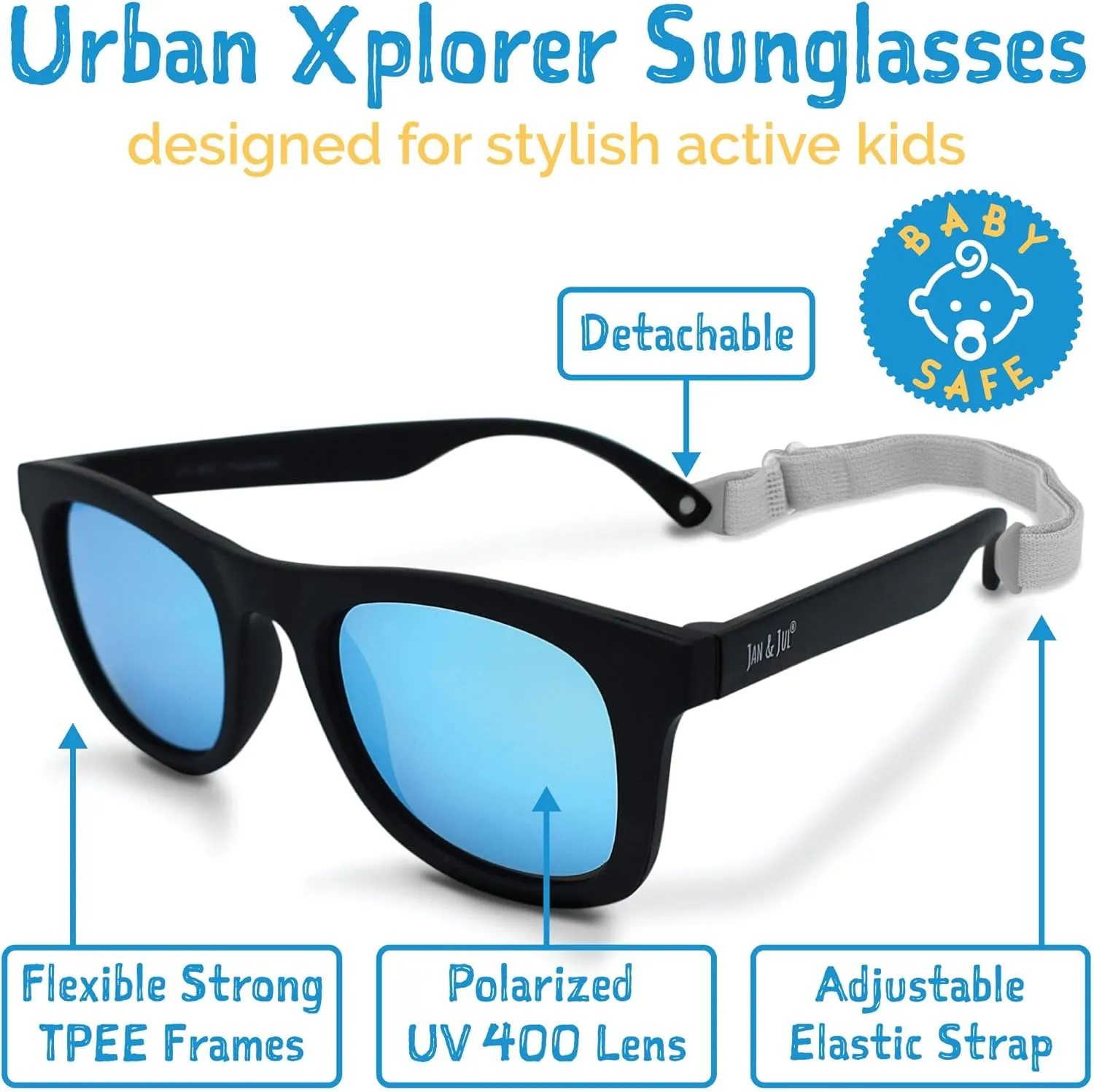 JAN & JUL Baby Toddler Kids Flexible UV-400 Polarized Sun-glasses with Strap for Girls Boys