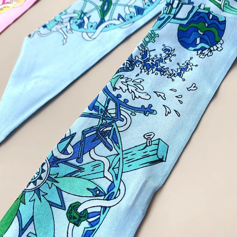 JERLA 100% Mulberry silk Scarf handbag wrap Tie Bundle Hair Ribbon Neckerchief Scarf for women men