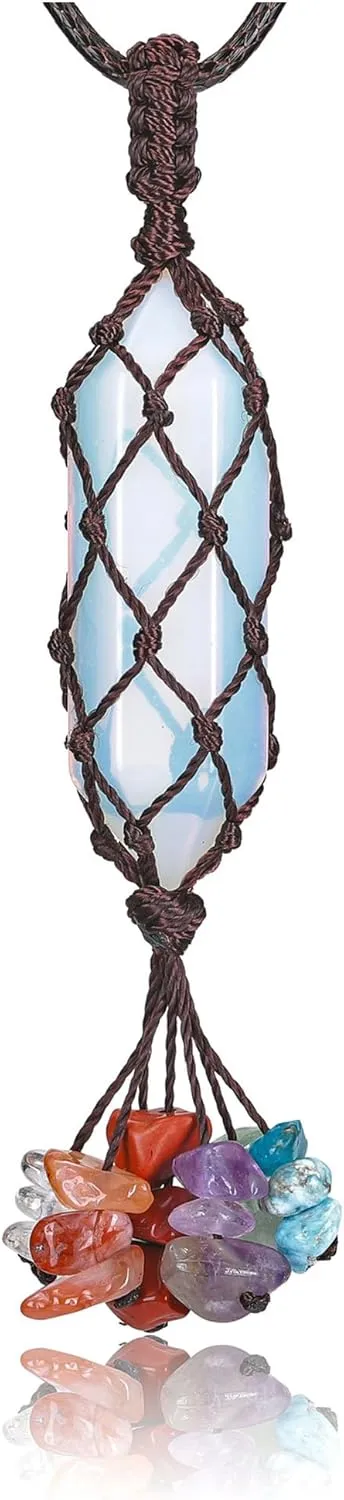 Jovivi Crystal Necklace for Men Women Adjustable Rope Wrapped Healing Crystal Stone Hexagonal Prism Pointed Necklace 7 Chakra Tassel Pendant Natural Gemstone Quartz Reiki Spiritual Jewery